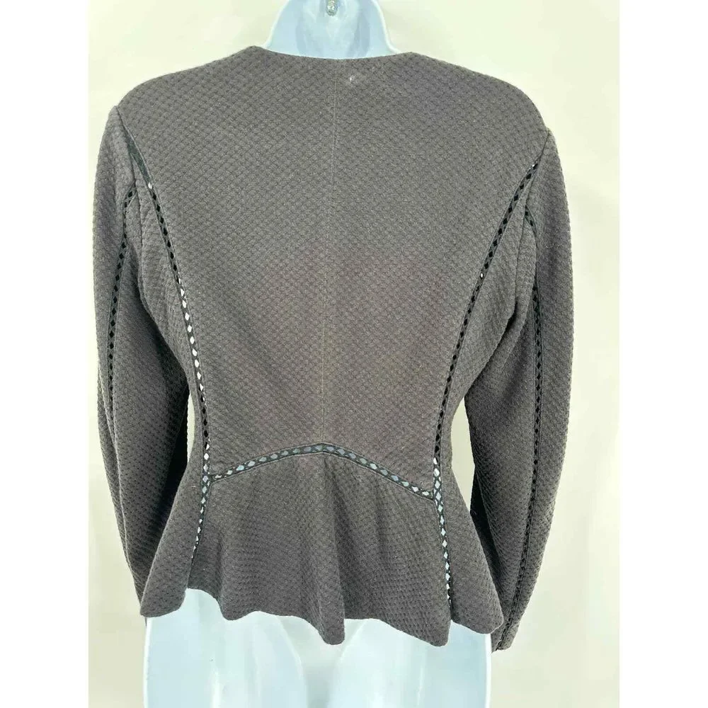 Rebecca Taylor Black Lattice Stretch Peplum Knit Blazer Size‎ 4